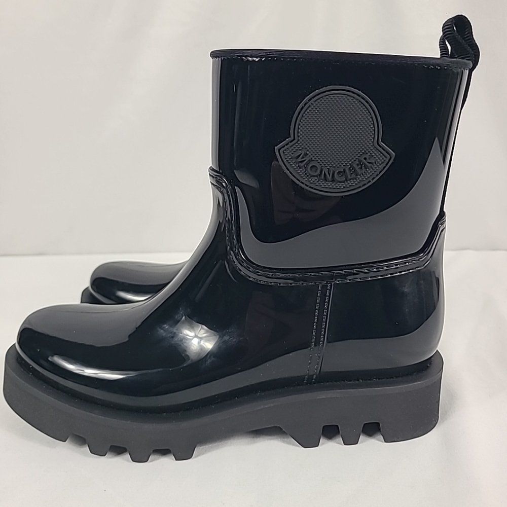 NEW Moncler Ginett Logo-Appliqurd Glossed Rubber Rainboots Black Sz 38, US 8 - Picture 4 of 10